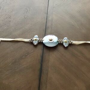 Vintage women's belt, Art Deco large round silver medallion, O rings